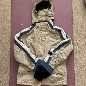 Women’s Sessions Snowboard Jacket and Pants, Beige and Blue, XS, EUC
